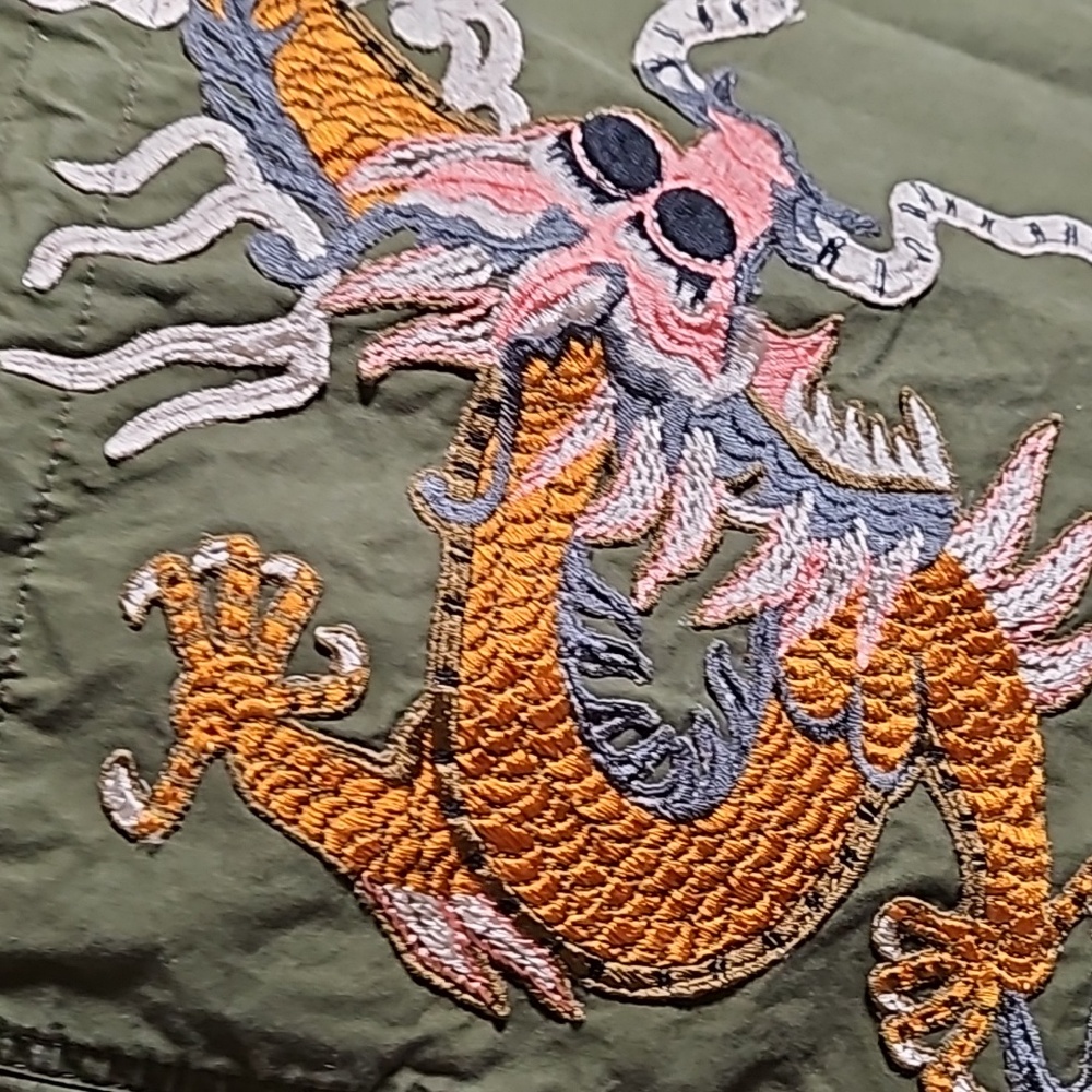 Gucci Dark Green  Red Cargo GG Logo Orange Dragon Embroidered Jacket Coat Sz. 44 - Picture 5 of 10